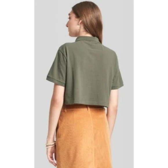 Women's Short Sleeve Boxy Cropped Polo T-Shirt - Wild Fable Olive Green XXL - Picture 3 of 8